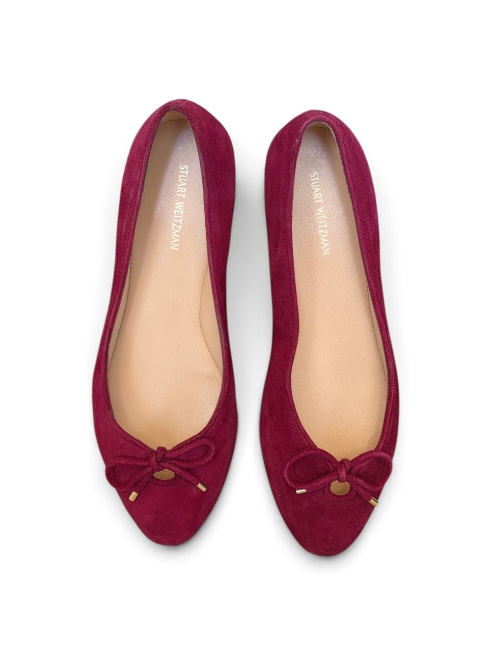 Stuart Weitzman Womens Wine Suede Bow Ballet Flats